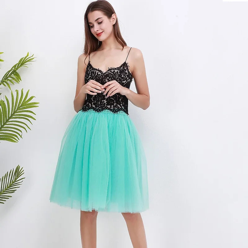 5 Layers Fashion Tulle Skirt Pleated TUTU Skirts Womens Lolita Petticoat Bridesmaids Midi Skirt