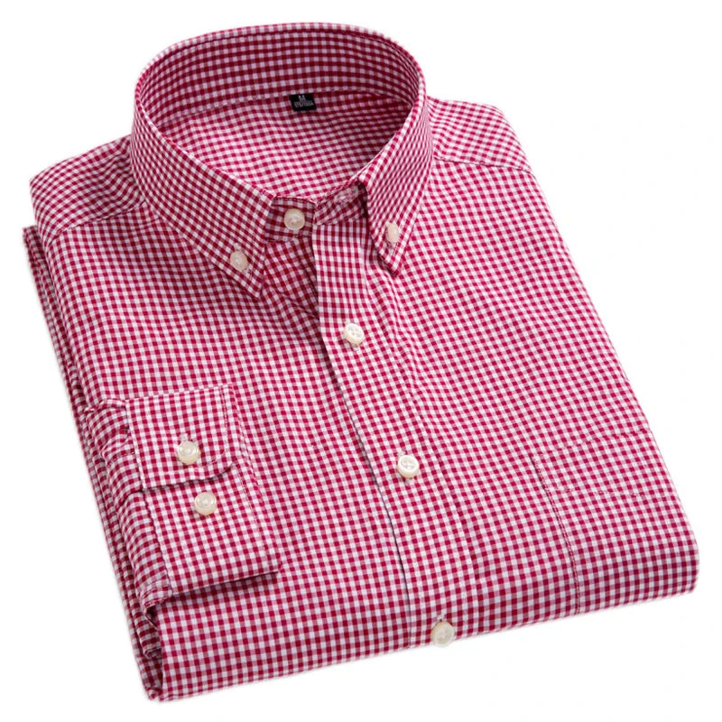 Men's Oxford Wash and Wear Plaid Shirts 100% Cotton Casual Shirts High Quality Fashion Design Men's Dress Shirts