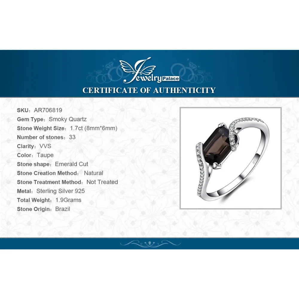 1.7ct Emerald Cut Genuine Smoky Quartz 925 Sterling Silver Ring for Woman Wedding Engagement Gemstone Jewelry