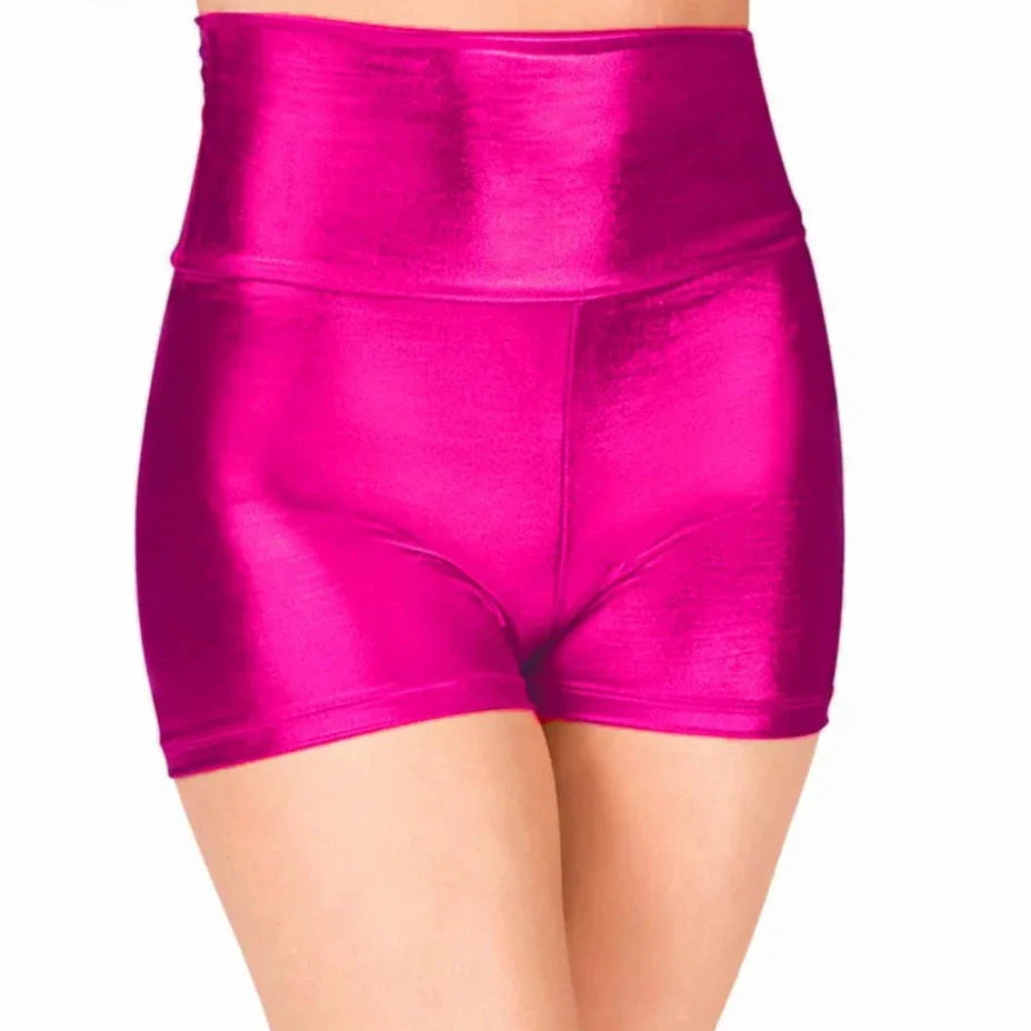 Women Metallic Dance Shorts Shiny Workout Shorts For Girls Gymnastics Red High Waisted Shorts Skinny Underpants-Dollar Bargains Online Shopping Australia