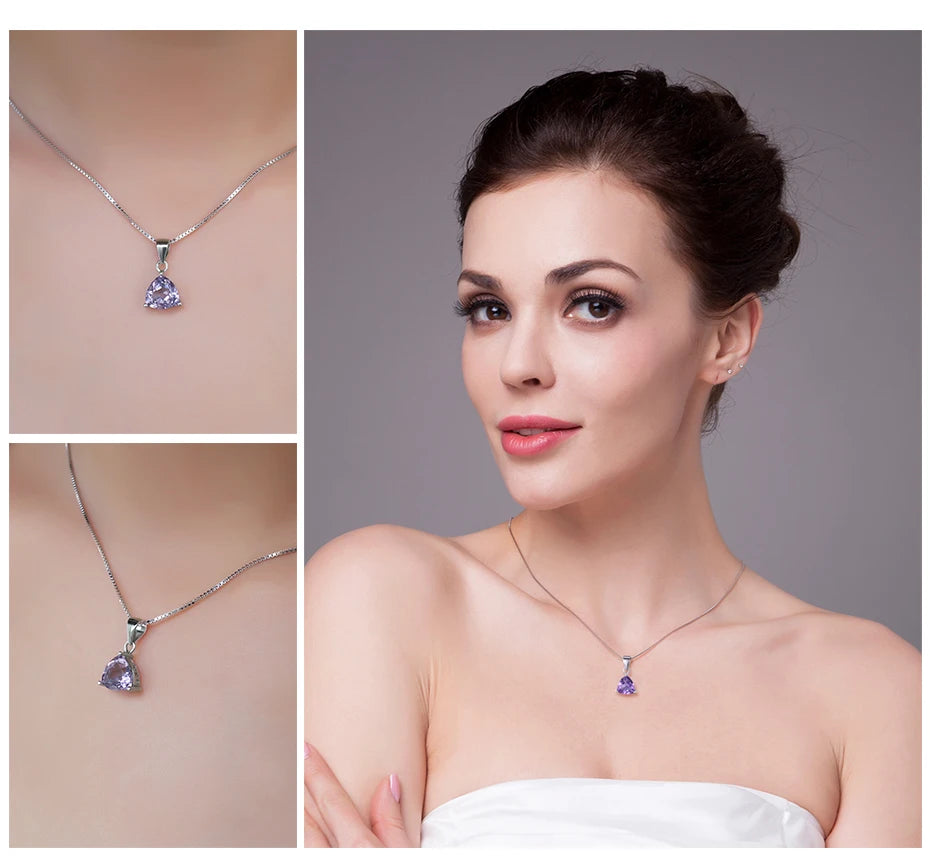 1.6ct Natural Amethyst 925 Sterling Silver Pendant Necklace for Women Fashion Gemstone Choker Without Chain