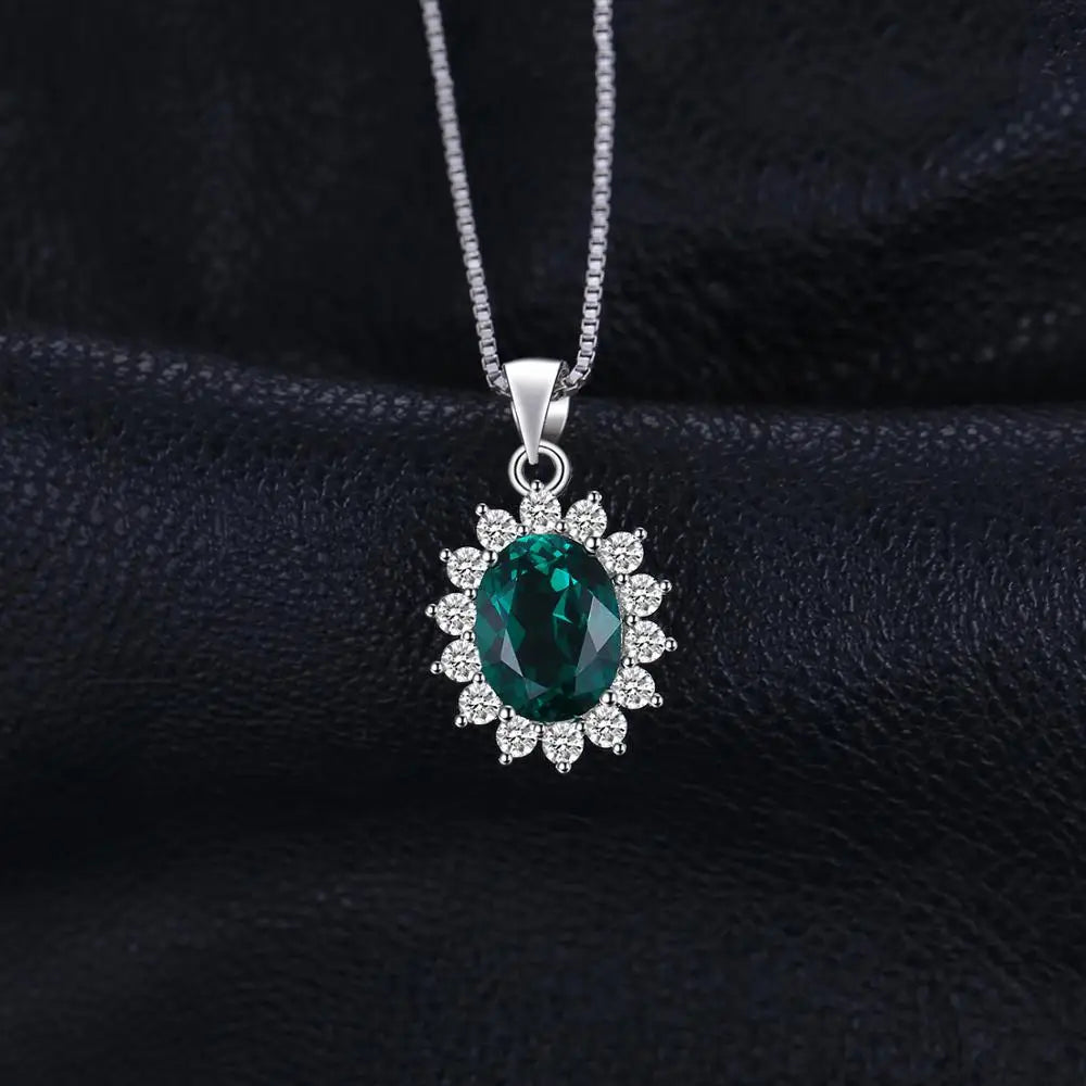 Princess Diana Simulated Green Emerald 925 Sterling Silver Kate Middleton Crown Pendant Necklace Women No Chain