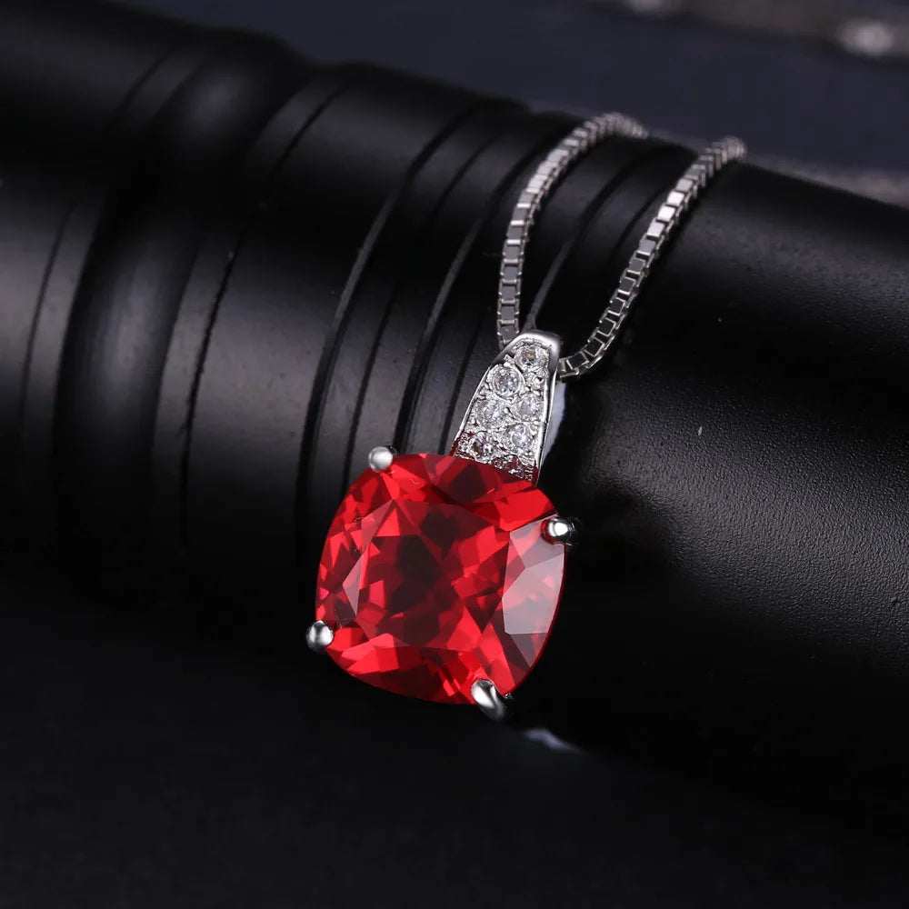 4.7ct Created Red Ruby 925 Sterling Silver Pendant Necklace for Women Cushion Cut Gemstone Choker Gift No Chain