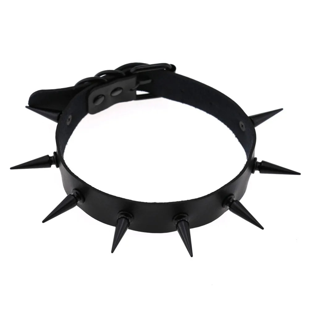 Halloween Emo Cosplay All Black Goth Choker Necklaces For Women Men Punk Spike Rivet Round Heart Bell Belt Necklaces Y2K Jewelry-Dollar Bargains Online Shopping Australia