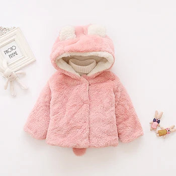 Cute Rabbit Ears Plush Baby Jacket Christmas Sweet Princess Girls Coat Autumn Winter Warm Hooded Outerwear Toddler Girl Clothes-Dollar Bargains Online Shopping Australia