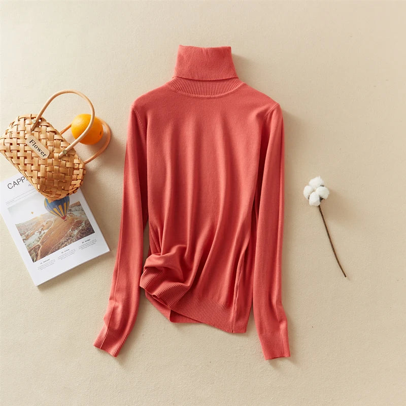 Winter Top Solid Pull Femme Pullover Thick Knitted Women's Turtleneck Oversize Women Sweater