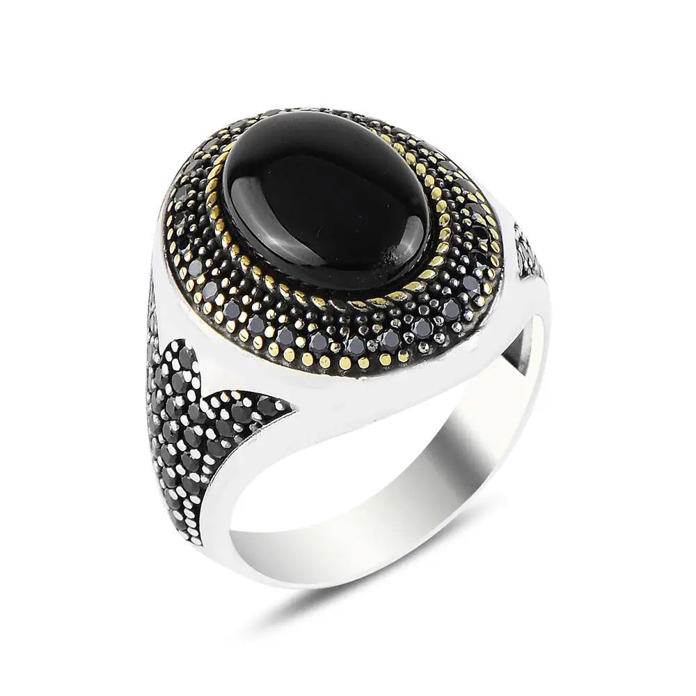 30 Styles Vintage Handmade Turkish Signet Ring For Men Women Ancient Silver Color Black Onyx Stone Punk Rings Religious Jewelry