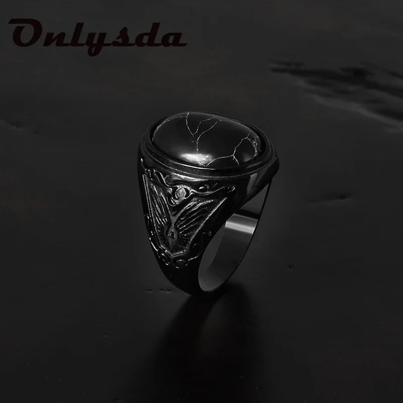 Stainless Steel Jewelry Ring Men Black Stone Rings Charm Fashion Male Women Finger Band Engagement Wedding Gift-Dollar Bargains Online Shopping Australia