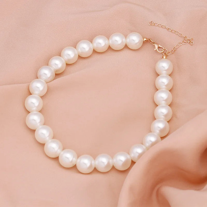 Pearl Choker Necklace Big Round Pearl Wedding Necklace for Women Charm Fashion Jewelry