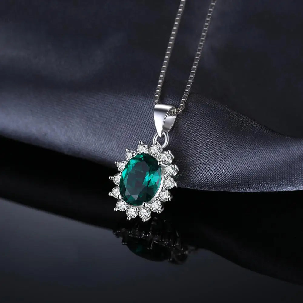 Princess Diana Simulated Green Emerald 925 Sterling Silver Kate Middleton Crown Pendant Necklace Women No Chain