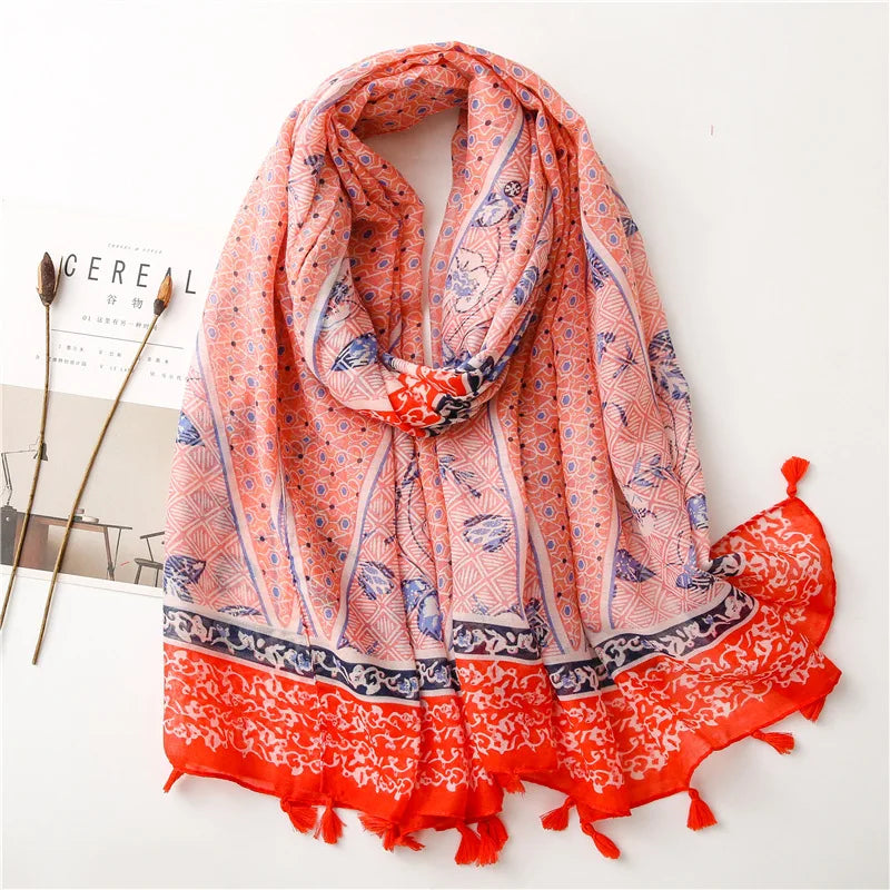 Polka Floral Fringe Viscose Shawl Scarf Lady High Quality Wrap Headband Muslim Hijab-Dollar Bargains Online Shopping Australia