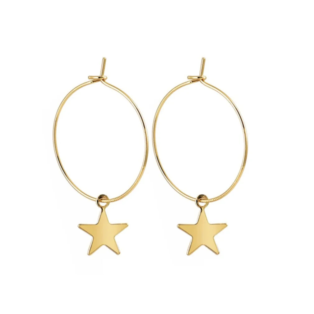 Big Circle Round Star Pendant Earrings for Women Simple Gold Color Party Jewelry