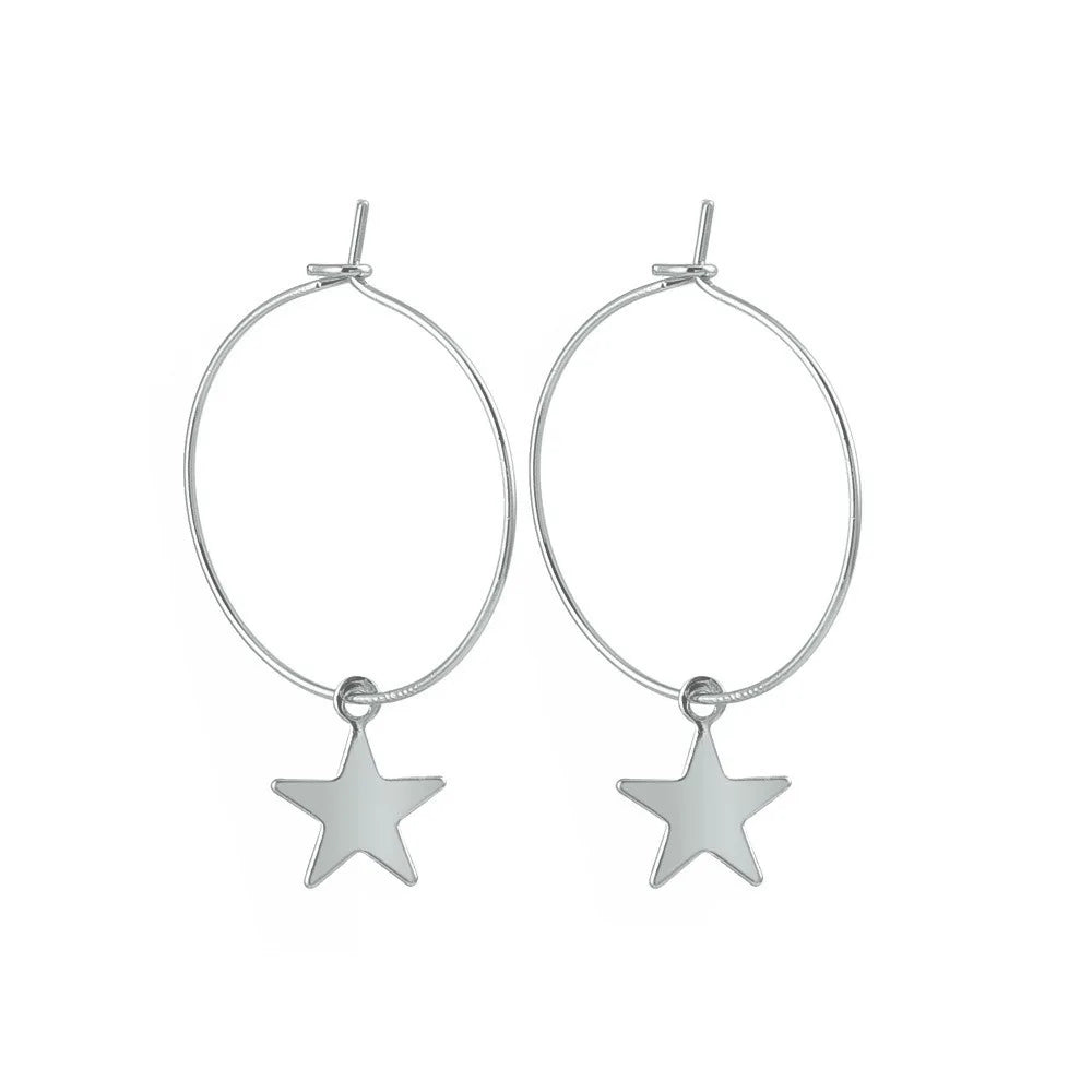 Big Circle Round Star Pendant Earrings for Women Simple Gold Color Party Jewelry