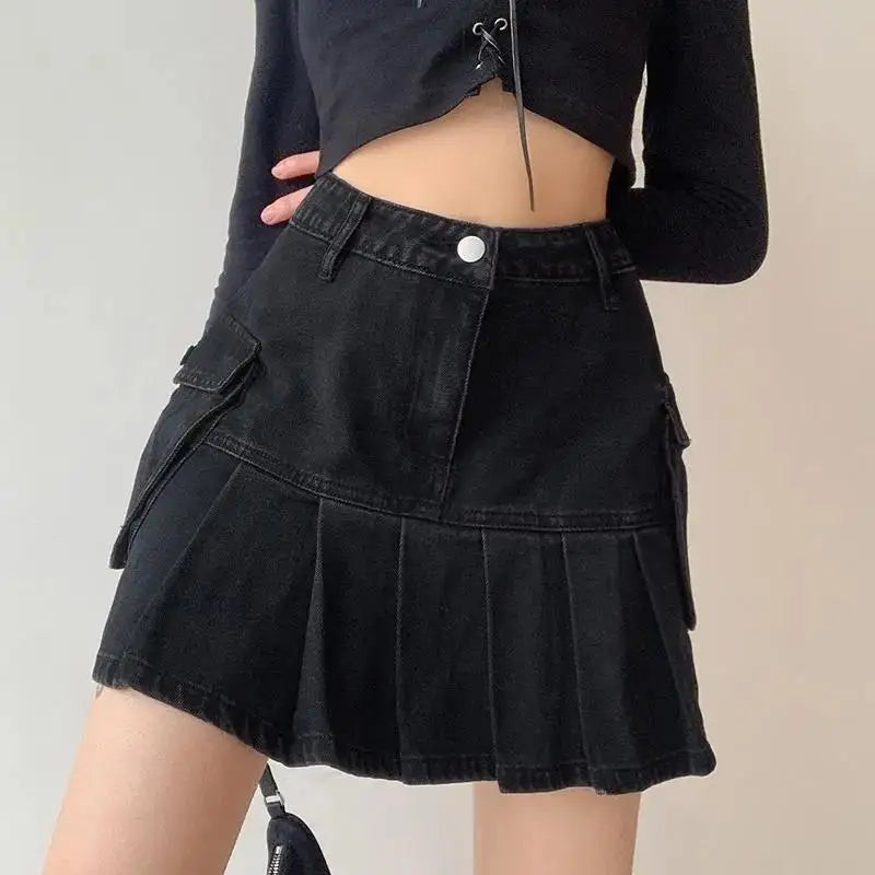 Skirt Women Folds Denim Mini Casual A-Line Vintage Fashionable Harajuku Sweet Girls-Dollar Bargains Online Shopping Australia