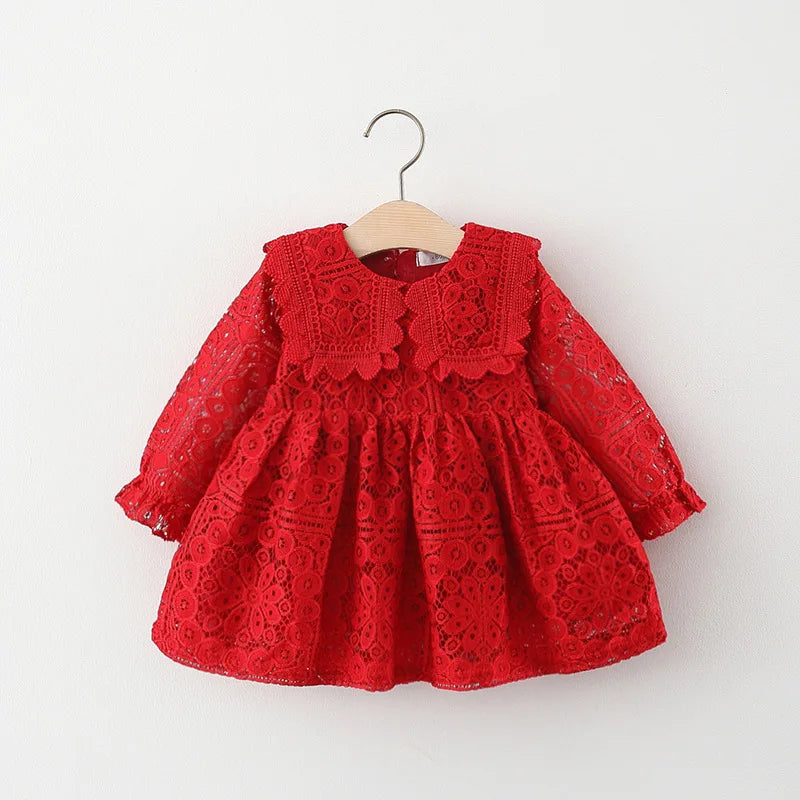 Toddler Girl Clothes Korean Fashion Doll Collar Long Sleeve Lace Baby 1st Birthday Dresses Princess Dress-Dollar Bargains Online Shopping Australia