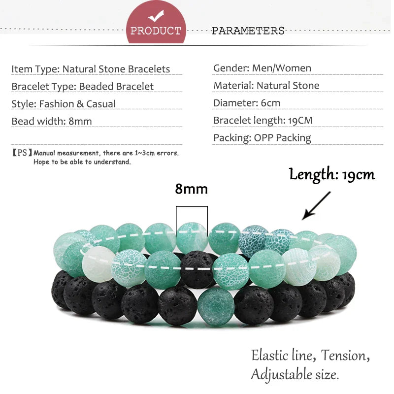 Beaded Bracelets Bangles Set Natural Lava Stone Couples Distance Energy Elastic Rope Men Women Best Friend Jewelry Gift