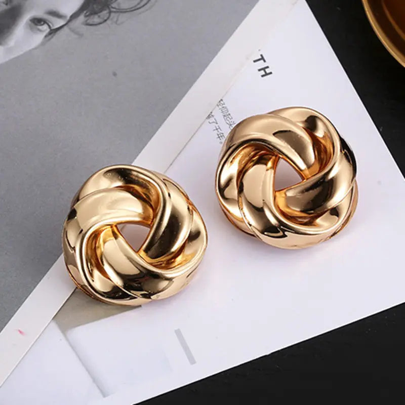 Big Vintage Metal Twisted Stud Earrings For Women Charm Gold Color Maxi Statement Spiral Whirlpool Earrings Jewelry-Dollar Bargains Online Shopping Australia