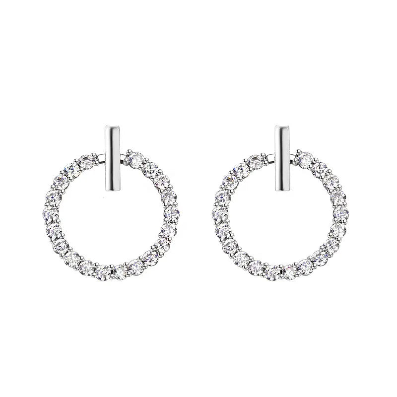 Sterling Silver Crystal Rhinestone Geometric Round Stud Earrings