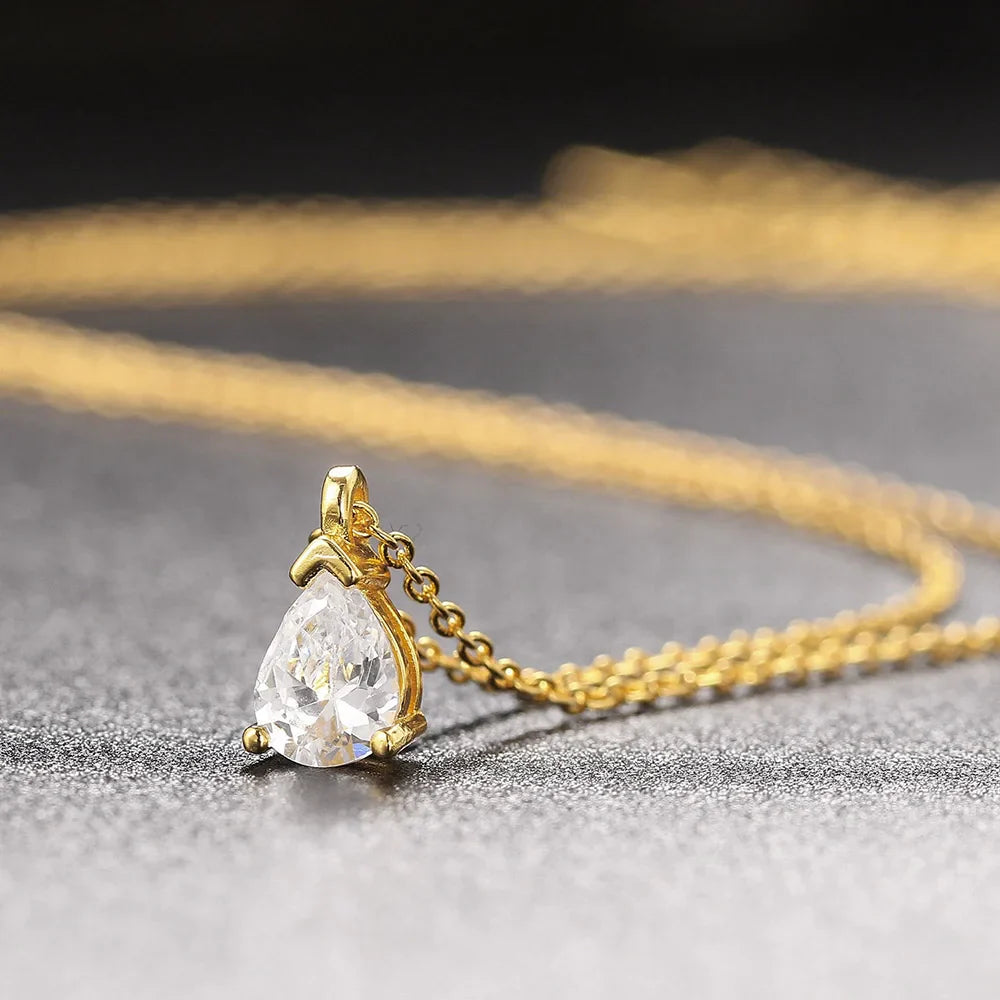 Waterdrop Crystal Pendant Necklace for Women Gold Color Geometric CZ Choker Chain on Neck-Dollar Bargains Online Shopping Australia