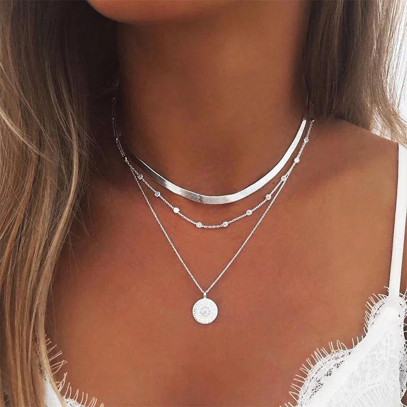 Bohemia Multilayer Necklace For Women Gold Silver Color Pearl Choker Necklaces