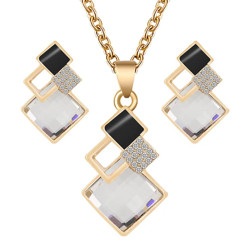 Crystal Pendants Necklace Earrings Sets for Women Jewelry Set Bridal Wedding Choker Necklace Set-Dollar Bargains Online Shopping Australia