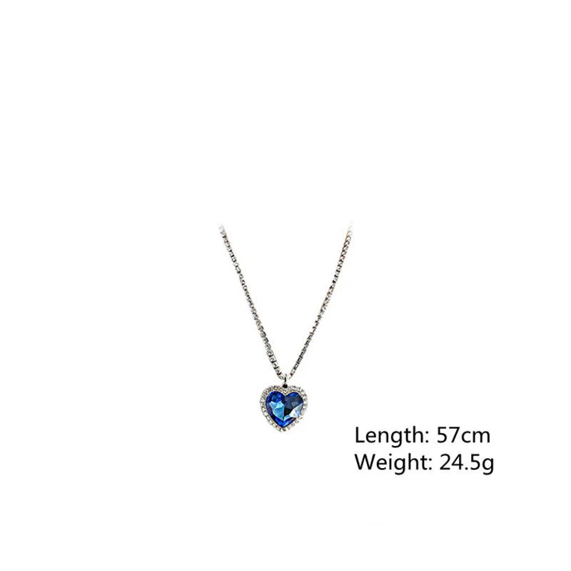Blue Heart Crystal Necklaces for Women Long Chain Pendant Necklaces Statement Jewelry-Dollar Bargains Online Shopping Australia