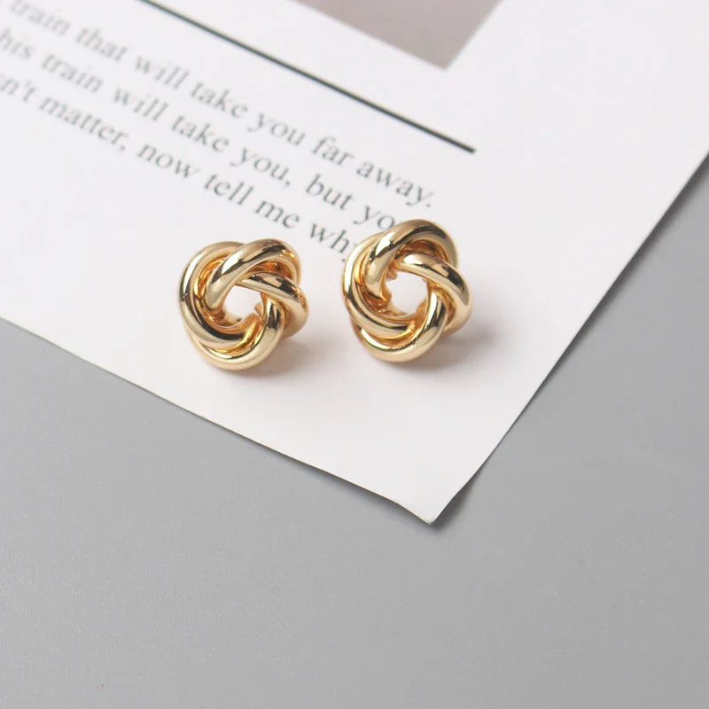 Tiny Metal Stud Earrings for Women Gold Color Twist Round Earrings Small Unusual Earrings-Dollar Bargains Online Shopping Australia