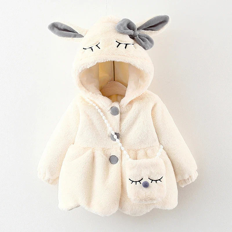Cute Rabbit Ears Plush Baby Jacket Christmas Sweet Princess Girls Coat Autumn Winter Warm Hooded Outerwear Toddler Girl Clothes-Dollar Bargains Online Shopping Australia