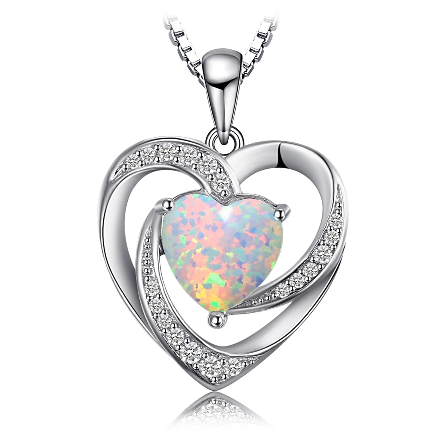 Heart Love 2.4ct Created Opal 925 Sterling Silver Pendant Necklace for Women No Chain