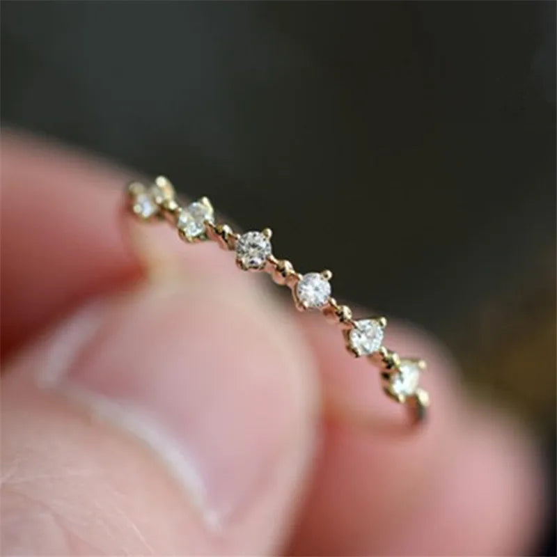 Sterling Silver Plating Gold Fashion Diamond Ring Women Exquisite Sweet Wedding Jewelry Accessories