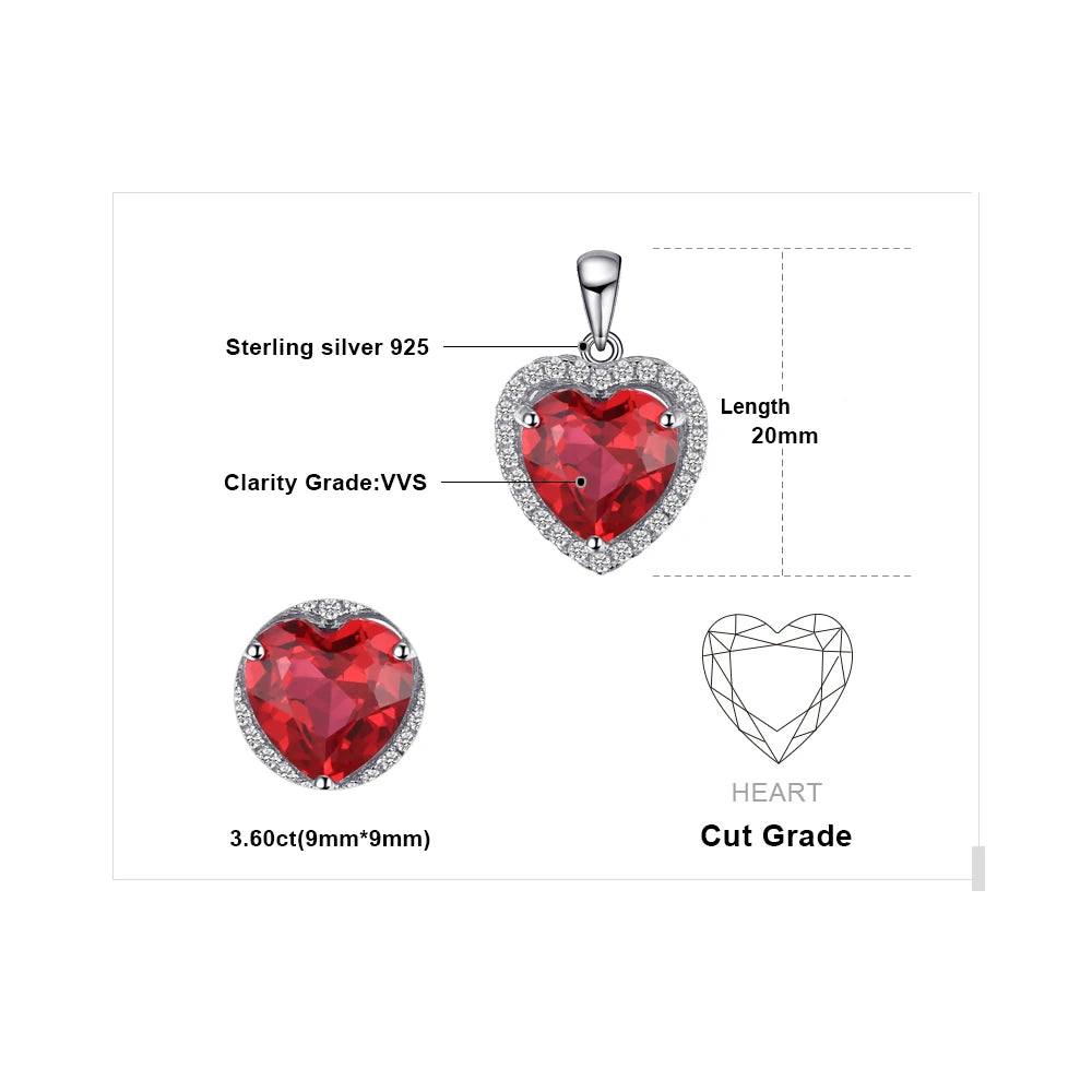 Heart Love 3.6ct Created Ruby 925 Sterling Silver Pendant Necklace for Women No Chain Fashion Fine Jewelry Gift
