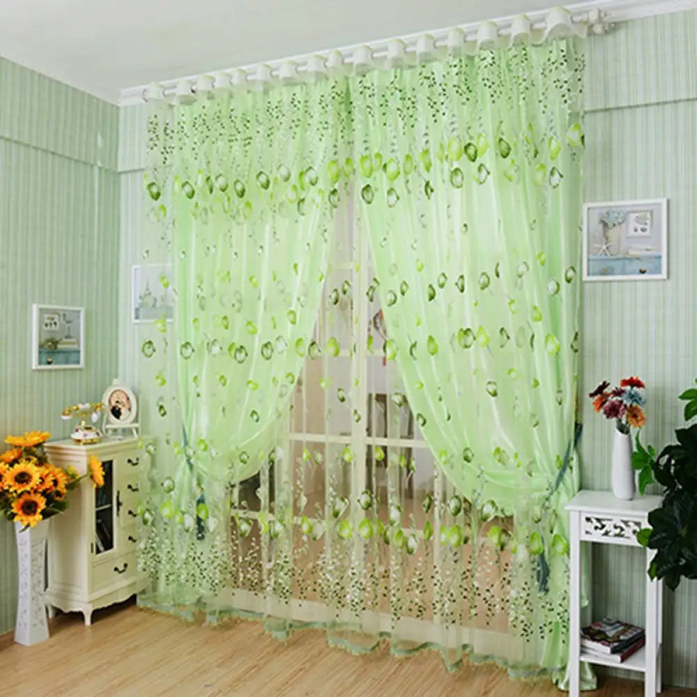 Tulip Flowers Tulle For Kitchen Living Room Bedroom Sheer Curtains Home Decoration Window Treatments Voile Panel Drapes