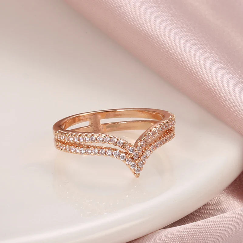 Rose Gold Ring Double Row Micro-wax Inlay Natural Zircon Hollow Rings Women Wedding Party Fine Jewelry-Dollar Bargains Online Shopping Australia