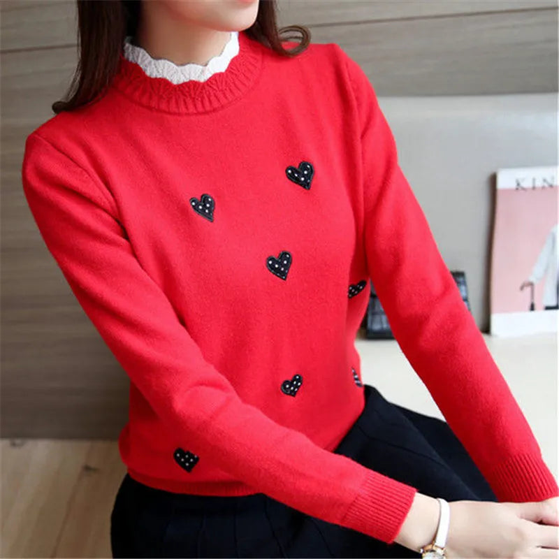 Sweater Womens Knitted Top Knit Sweater Ladies Embroidery Loose Wild Short Pullover