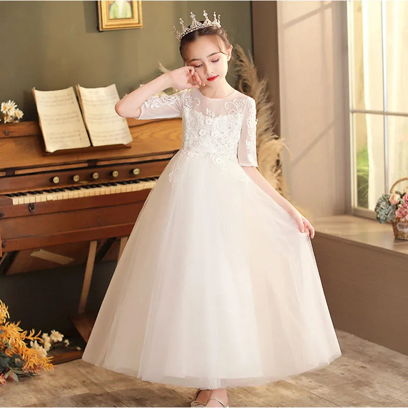 Baby Girls Gold Wire Embroidered Princess Dress kids Sequins Tutu Dresses For Toddler Girls flower Party Dress Girls Clothing