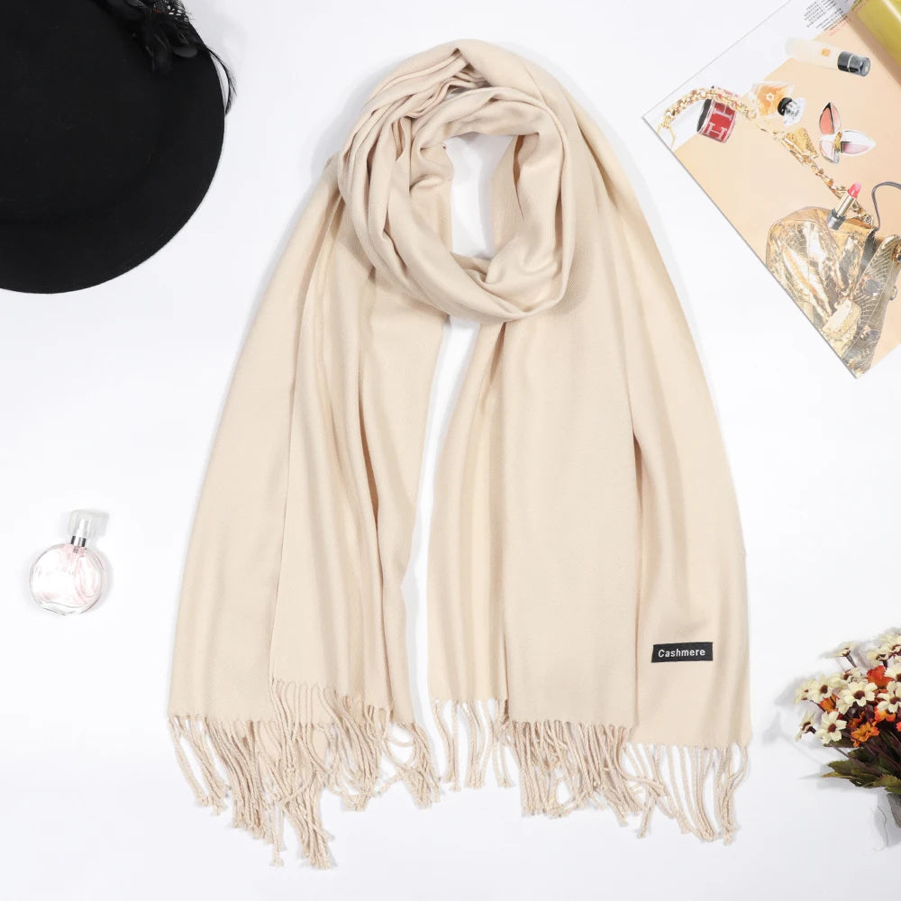 Winter Cashmere Women Scarf Female Luxury Brand Scarves Lady Tassel Bandana Women Solid Shawl Wraps Pashmina