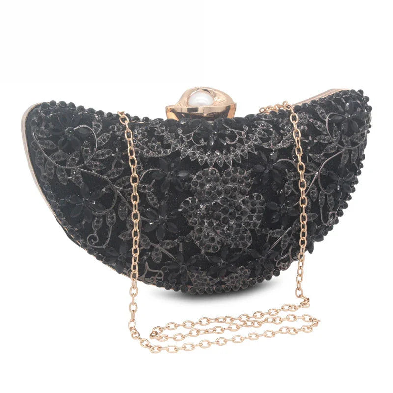 Shape Moon Hollow Out Purse Sequined Diamond Women Evening Bag Clutch Crossbody Bags For Lady Bolsas Feminina Wedding Handbags-Dollar Bargains Online Shopping Australia