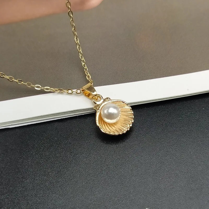 Shell Imitation Pearl Pendant Necklace For Women Fashion Collar Neck Jewelry