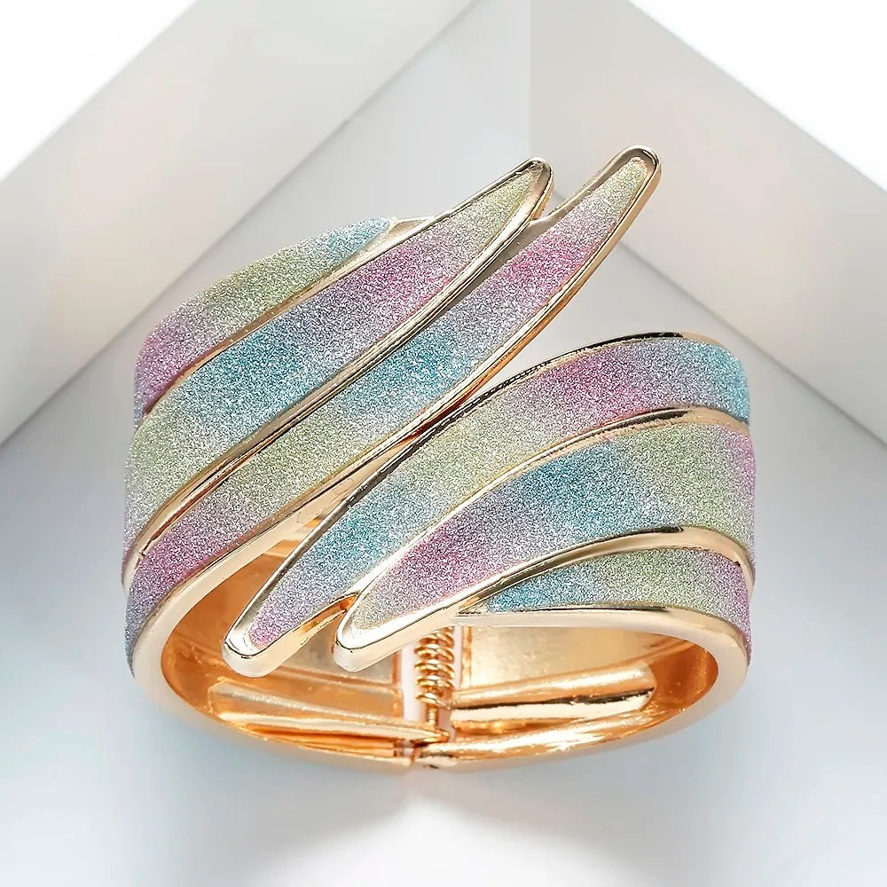 Metal Cuff Bracelets Bangles Women Jewelry Fashion Gold Color Feather Width Charm