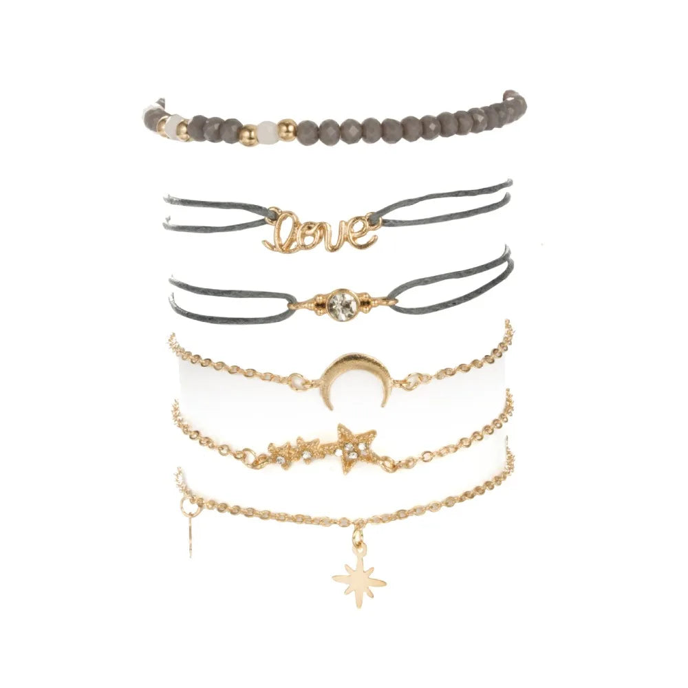 Tocona Boho Love Moon Bracelets for Women Charms Bead Gold Color Star Clear Crystal Stone Letter Rope-Dollar Bargains Online Shopping Australia
