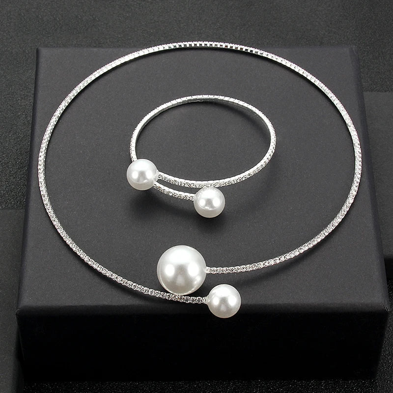 Rhinestone Choker Necklaces Torques Collar Women Statement Jewelry Girl Imitation Pearls Necklace-Dollar Bargains Online Shopping Australia