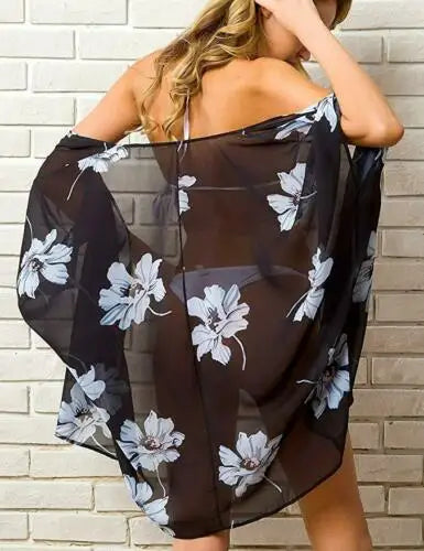 Women Floral Kimono Swim Cover-Ups Female Beach Boho Cardigan Bathing Tops Beach Bikini Cover Up Outfits