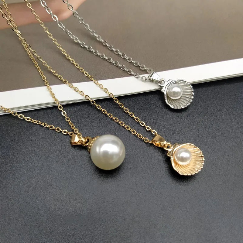 Shell Imitation Pearl Pendant Necklace For Women Fashion Collar Neck Jewelry