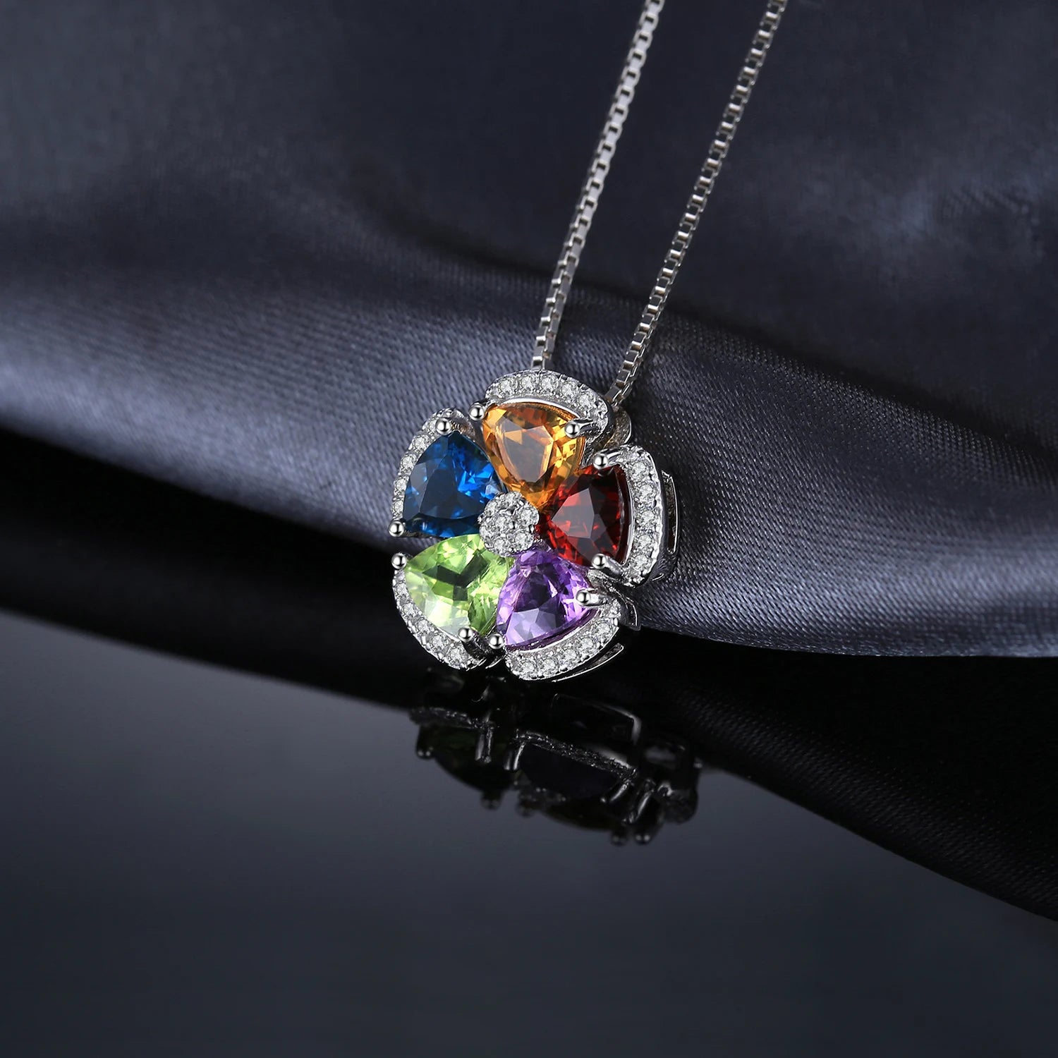 2.6ct Genuine Blue Topaz Amethyst Citrine Garnet Peridot 925 Sterling Silver Pendant Necklace for Woman No Chain