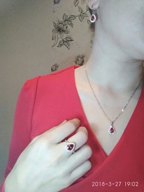 Jewelry Sets Water Drop Cubic Zirconia CZ Stone 925 Sterling Silver Earrings Necklaces Finger Rings-Dollar Bargains Online Shopping Australia