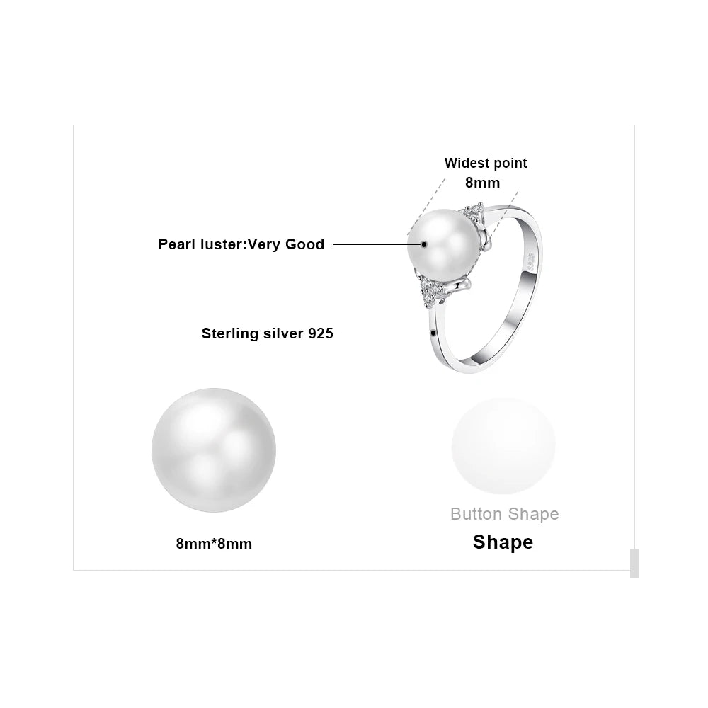 8mm Freshwater Cultured Pearl 925 Sterling Silver Rings for Women Engagement Trendy Ring Fashion Gift Fine Jewelry