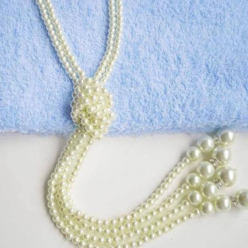 Classic Double Knot Simulated Pearl Tassel Long Necklace Long Knotted Tassel Necklace Female Fashion Sweater Boho Jewelry