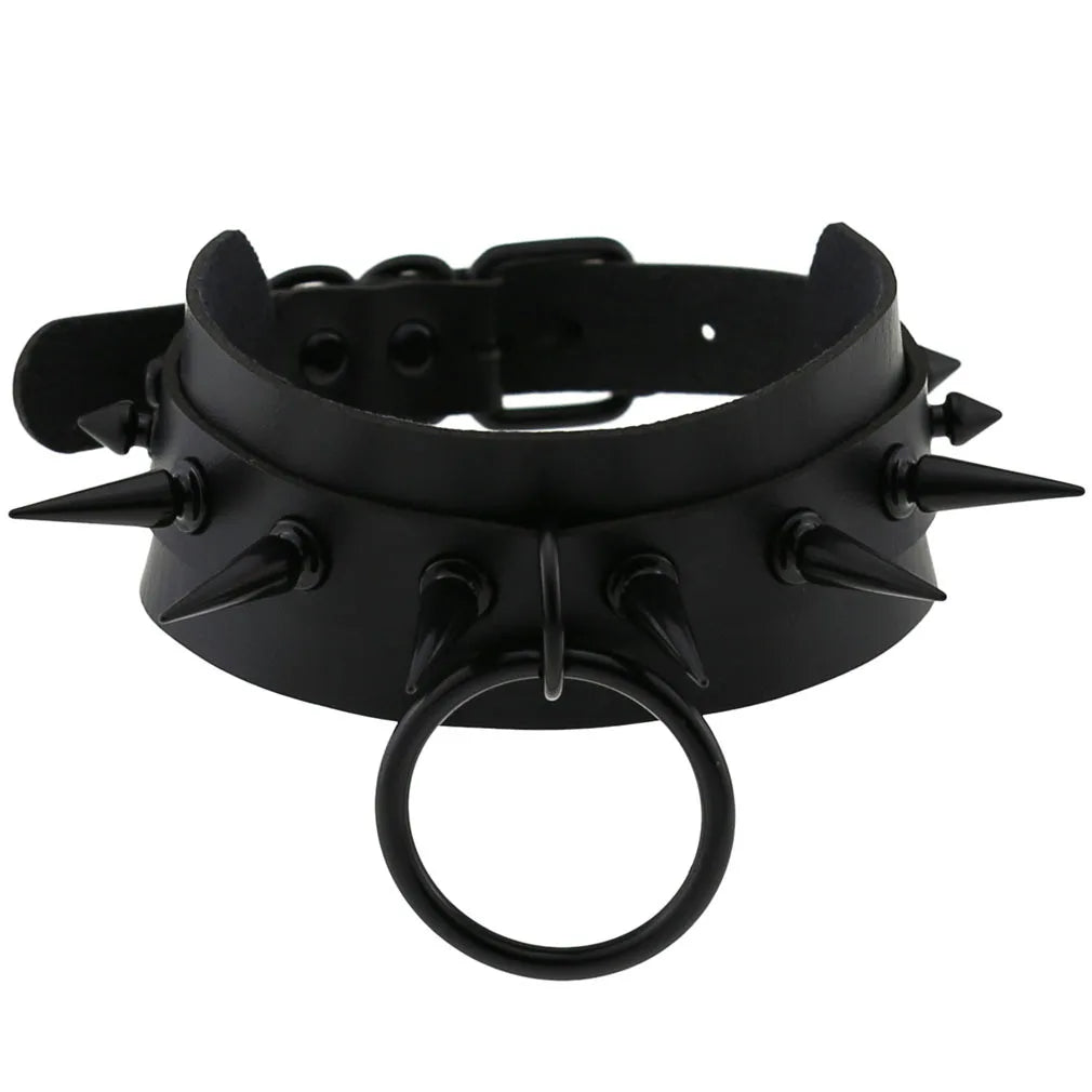 Halloween Emo Cosplay All Black Goth Choker Necklaces For Women Men Punk Spike Rivet Round Heart Bell Belt Necklaces Y2K Jewelry-Dollar Bargains Online Shopping Australia