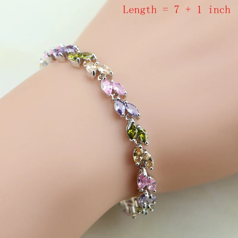 925 Sterling Silver Jewelry Multicolor Stones Cubic Zirconia Jewelry Sets For Women Earrings/Pendant/Necklace/Ring/Bracelet-Dollar Bargains Online Shopping Australia