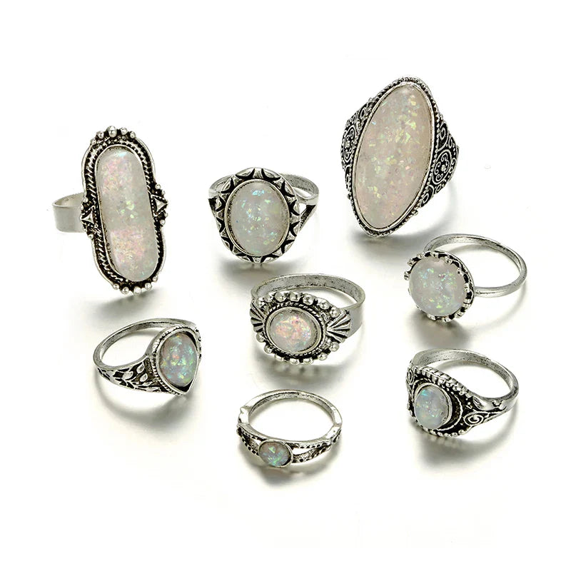 Tocona Vintage Antique Silver Color Rings Sets Colorful Opal Crystal Stone Rings for Women Men Bohemian Jewelry anillos 6421-Dollar Bargains Online Shopping Australia